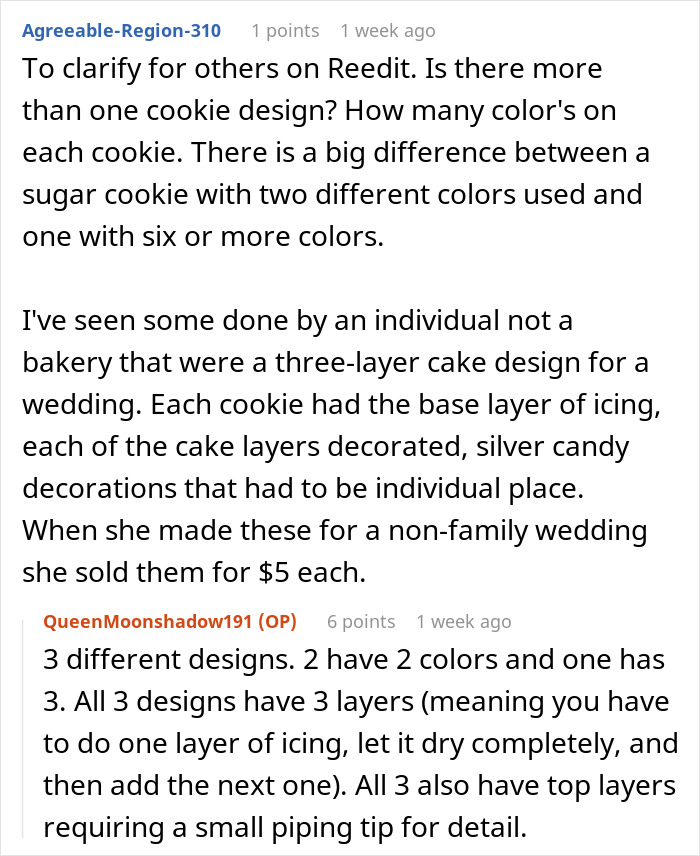Reddit discussion about daughter charging for complex Christmas cookie designs with multiple layers and colors. Reddit discussion about daughter charging for complex Christmas cookie designs with multiple layers and colors.