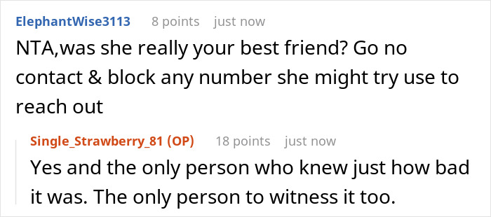 Reddit conversation about cutting contact, involving ex-friend and brother in hospital situation.