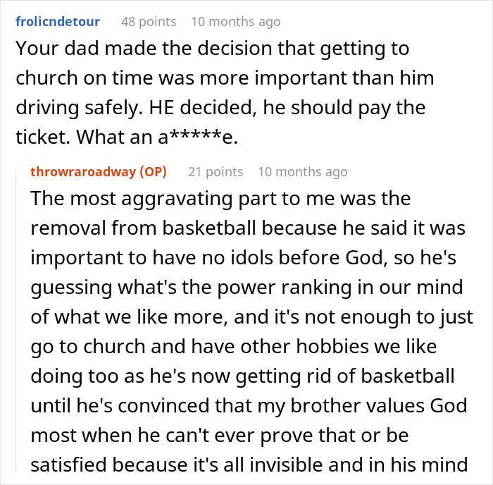 Reddit comment about prioritizing church over sports, mentioning removal from basketball for religious reasons. Reddit comment about prioritizing church over sports, mentioning removal from basketball for religious reasons.