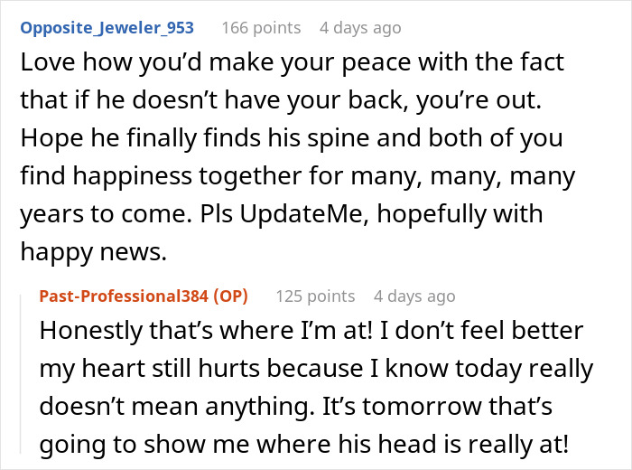 Text exchange about wedding dress color and family comfort.