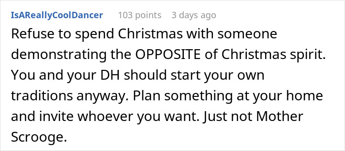 Comment advising against spending Christmas with someone lacking holiday spirit.