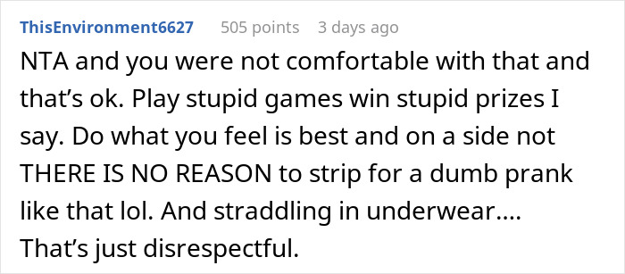 Online comment discussing relationship prank consequences. Online comment discussing relationship prank consequences.