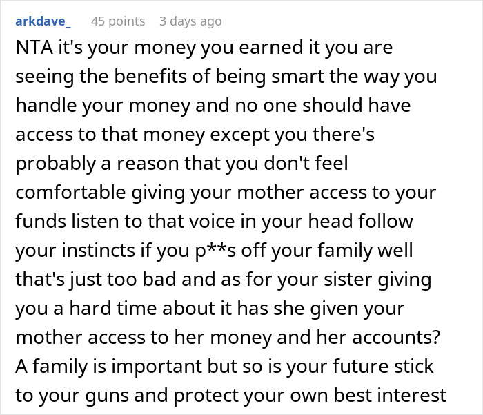 Text post discussing mother, money, and family dynamics in an emergency situation. Text post discussing mother, money, and family dynamics in an emergency situation.