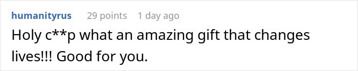 Text praising someone for using $5k to clear debts, called an amazing gift that changes lives. Text praising someone for using $5k to clear debts, called an amazing gift that changes lives.