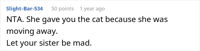 Reddit comment discussing a woman rehoming her cat and facing challenges when wanting it back. Reddit comment discussing a woman rehoming her cat and facing challenges when wanting it back.