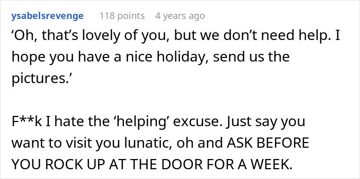 Text exchange about refusing unannounced visits from mother-in-law. Text exchange about refusing unannounced visits from mother-in-law.