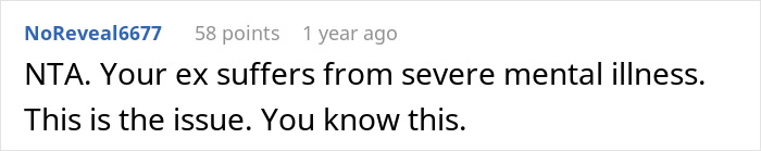 Comment discussing an ex's mental illness related to a situation involving daughter, phone, and mom tracker. Comment discussing an ex's mental illness related to a situation involving daughter, phone, and mom tracker.