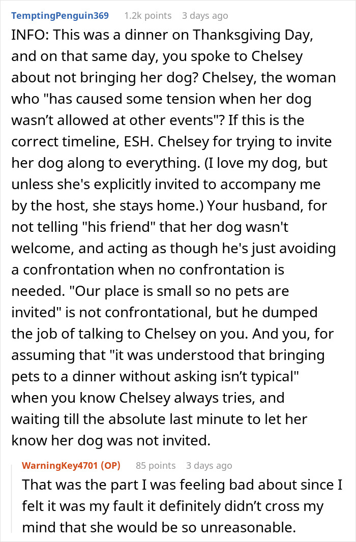 Reddit discussion about a woman taking a Thanksgiving turkey after being told she can't bring her dog to the party. Reddit discussion about a woman taking a Thanksgiving turkey after being told she can't bring her dog to the party.