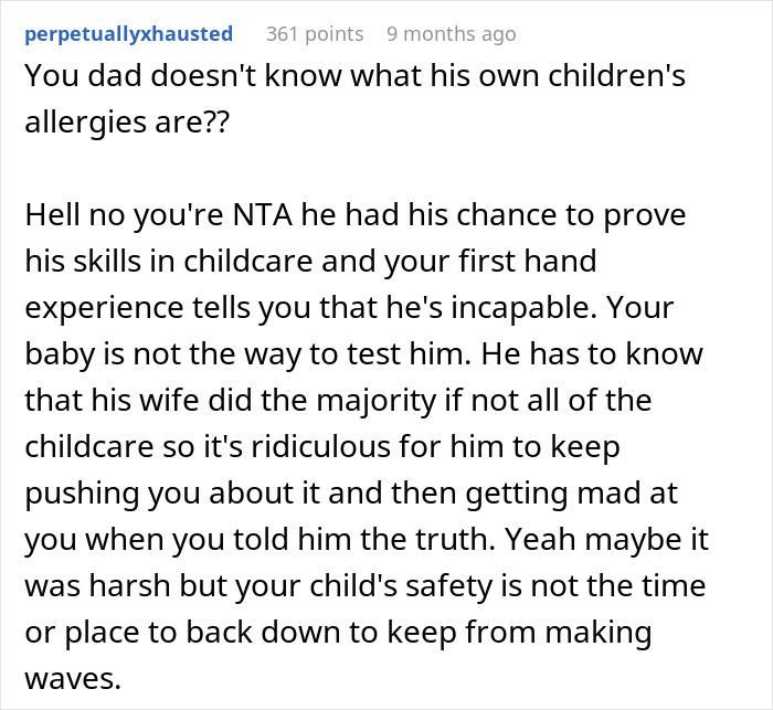 Text discussion about grandpa being deemed incompetent and ignorant for babysitting.