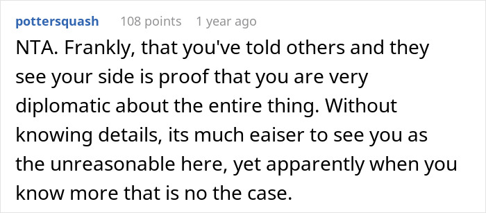 Text discussing a man defending himself diplomatically in a situation involving being seen as a "terrible father.