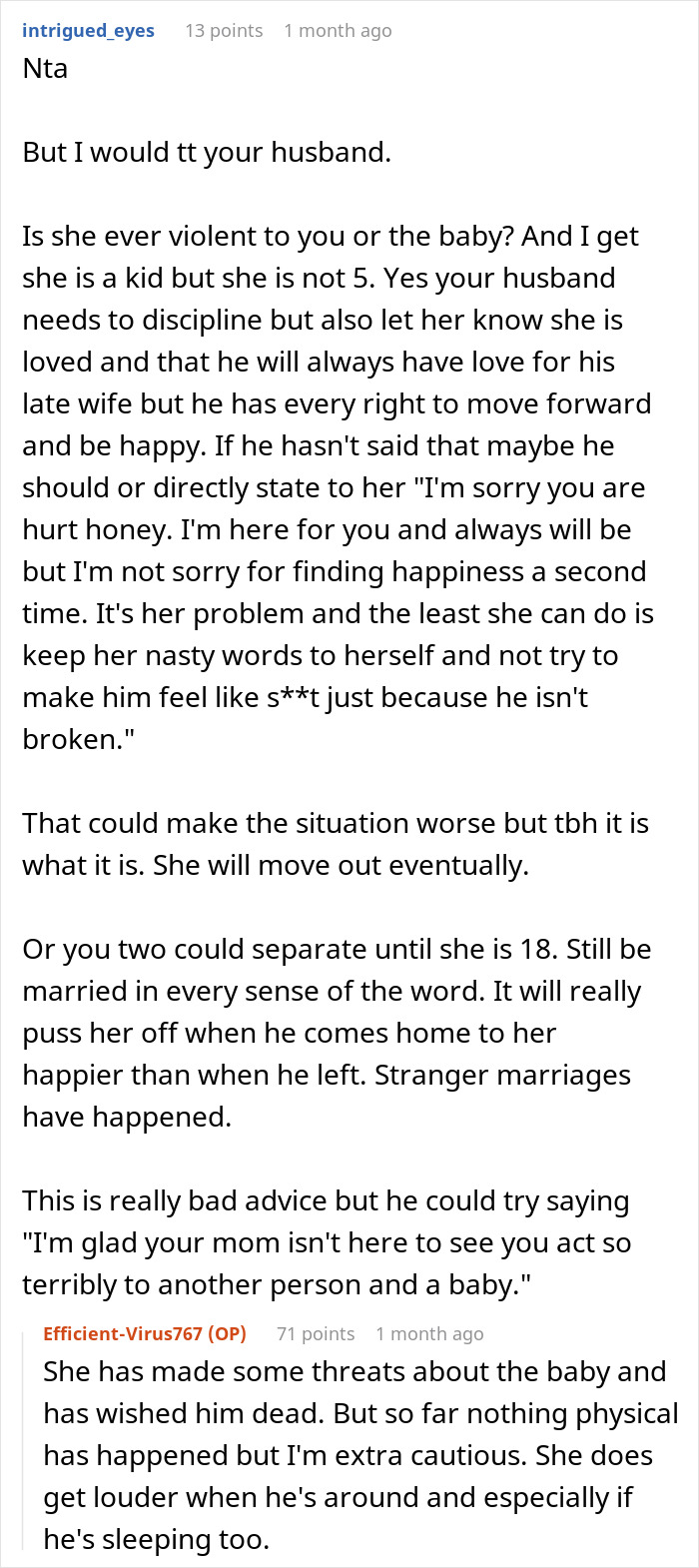 Discussion on stepdaughter's hostile behavior and marriage issues on an online forum. Discussion on stepdaughter's hostile behavior and marriage issues on an online forum.