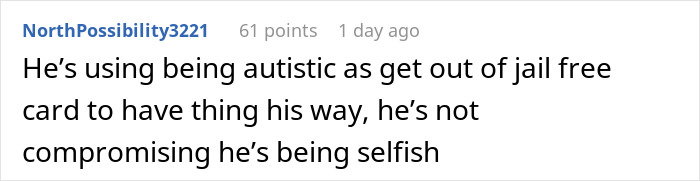 Comment screenshot about selfish behavior impacting Christmas and marriage.