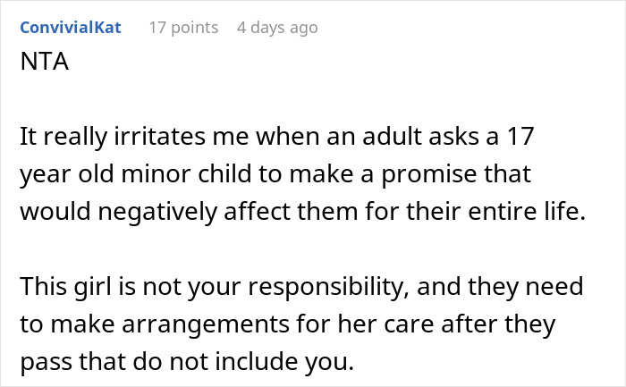 Reddit comment discussing teen's responsibility over disabled stepsister.