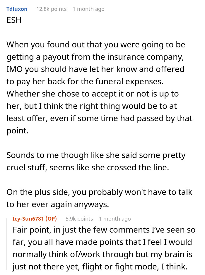 Text conversation discussing funeral costs and life insurance repayment opinions. Text conversation discussing funeral costs and life insurance repayment opinions.