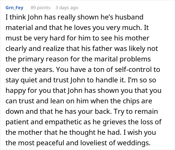 Comment advising a bride on handling her fianc&eacute;'s family issues for a peaceful wedding.