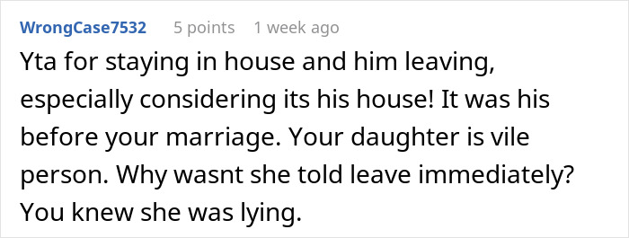 A comment discussing family tensions after a teen lies about her stepdad, suggesting the only solution is divorce. A comment discussing family tensions after a teen lies about her stepdad, suggesting the only solution is divorce.
