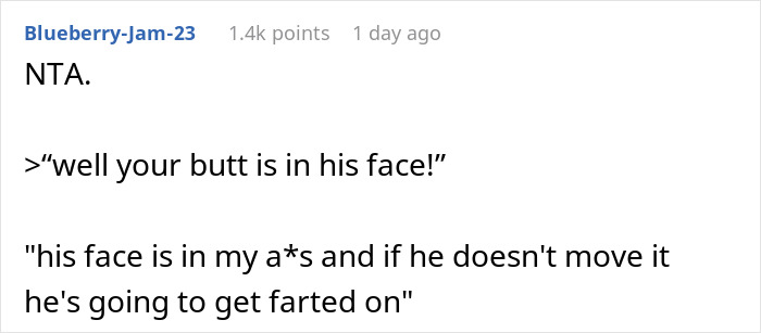 Reddit comment discussing airplane passenger conflict about personal space and an ignored tantrum.