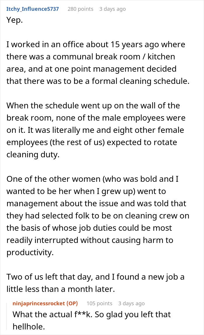 Office Christmas party drama unfolds as men avoid cleaning duties after a woman's objection.