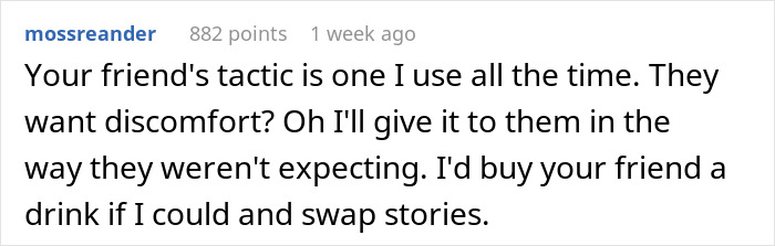 Reddit comment applauding a friend's tactic used against a subway pervert.