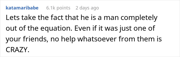 Comment criticizing lack of help from boyfriend. Comment criticizing lack of help from boyfriend.
