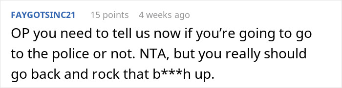 Comment discussing baby formula being thrown in trash, mentioning police involvement. Comment discussing baby formula being thrown in trash, mentioning police involvement.