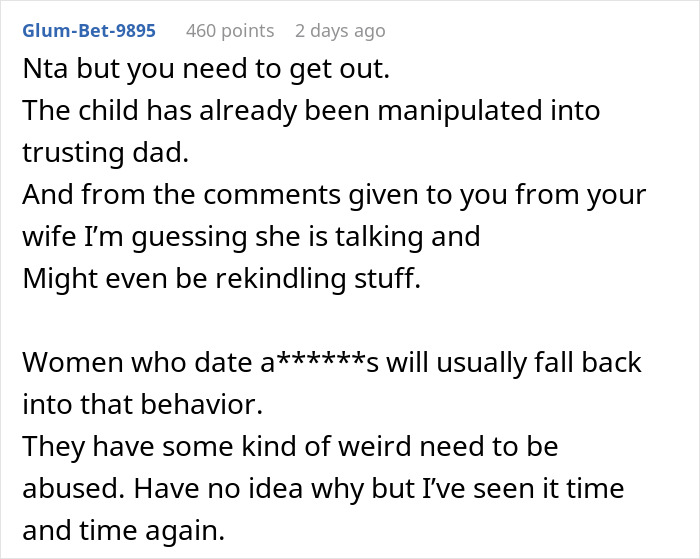 Forum comment discussing wife's ex behavior and husband's doubts in a relationship context.