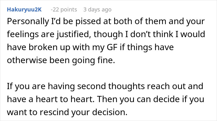 Comment on a relationship ending after a prank, suggesting a heart-to-heart for clarity. Comment on a relationship ending after a prank, suggesting a heart-to-heart for clarity.