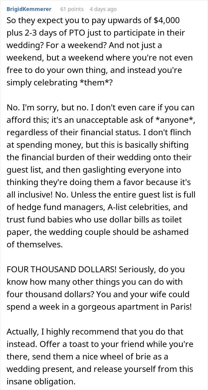 Text critique of expensive destination wedding burden on groomsmen. Text critique of expensive destination wedding burden on groomsmen.