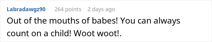 Screenshot of a comment praising a child's cleverness, relating to kids-revenge-sil theme.