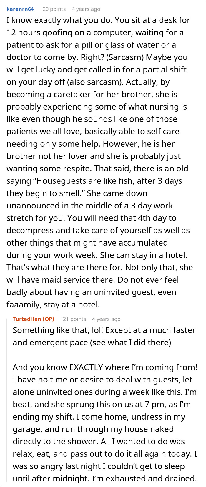 Reddit conversation with users discussing an unannounced mother-in-law visit and its challenges. Reddit conversation with users discussing an unannounced mother-in-law visit and its challenges.