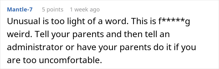 A comment online discussing teacher clocking periods, advising to inform parents and school administrators if uncomfortable. A comment online discussing teacher clocking periods, advising to inform parents and school administrators if uncomfortable.