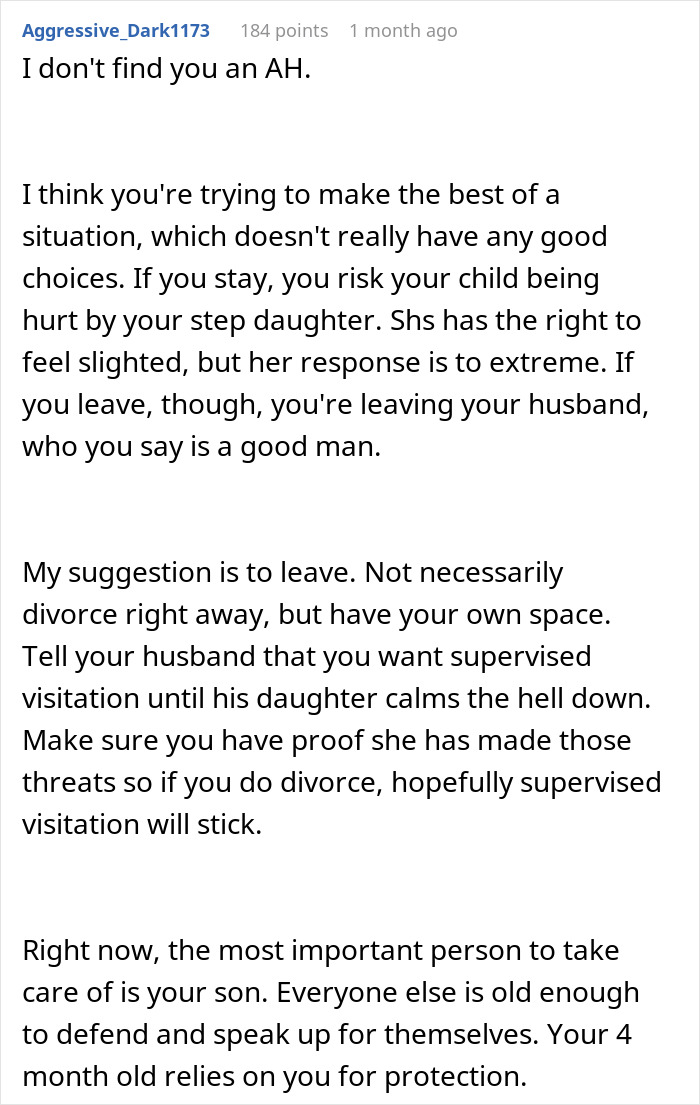 Text discussing stepdaughter's hostile behavior; advice given on potential marriage issues and child's safety. Text discussing stepdaughter's hostile behavior; advice given on potential marriage issues and child's safety.