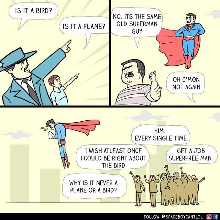 Comic strip by SpaceboyCantLOL featuring a humorous scene with Superman.