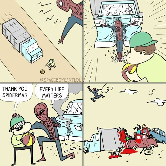 Superhero comic by SpaceboyCantLOL with a dark, unexpected ending featuring a bus and a rescue scenario.