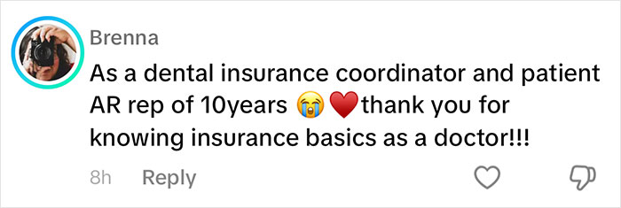 Comment praising dentist for explaining dental insurance clearly, brings joy and appreciation.