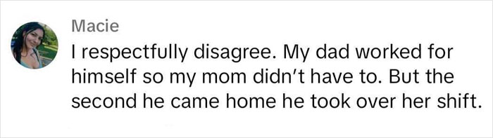 Text conversation about a dad not being a "great family sacrificer" as initially thought.