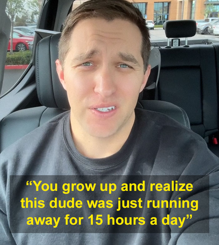 Man in a car expressing realization about father's sacrifices, viral moment captured.