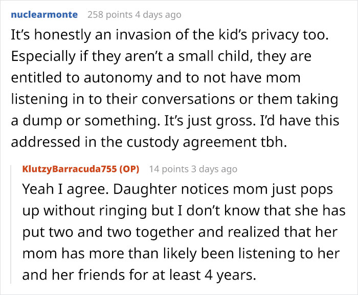 Comments discussing invasion of privacy through Gizmo Watch, mentioning concerns about autonomy and custody agreements. Comments discussing invasion of privacy through Gizmo Watch, mentioning concerns about autonomy and custody agreements.