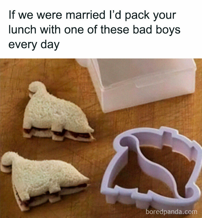 Dinosaur-shaped sandwiches with a dino cookie cutter on a table, adding prehistoric humor to lunch.