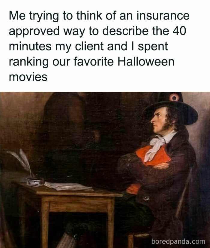 Therapy meme featuring an old painting of a contemplative man sitting at a desk, humorously reflecting on therapy sessions.