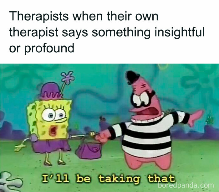 SpongeBob and Patrick in a therapy meme, capturing humor and insight in therapy sessions.