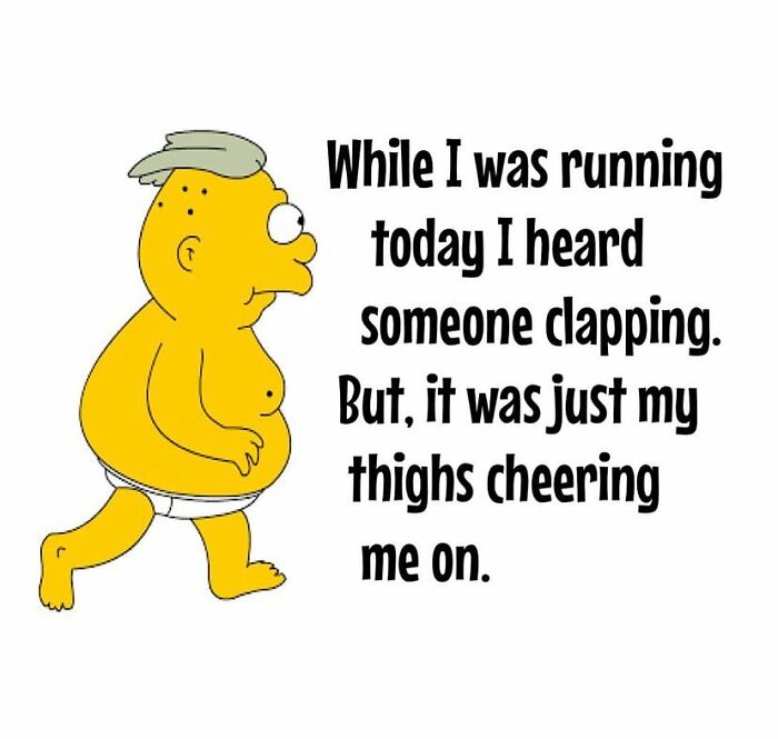 Cartoon figure humorously depicting dieting frustrations with a clapping sound joke.