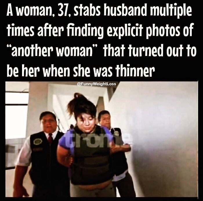 Woman arrested in a humorous dieting meme highlighting weight loss frustrations.