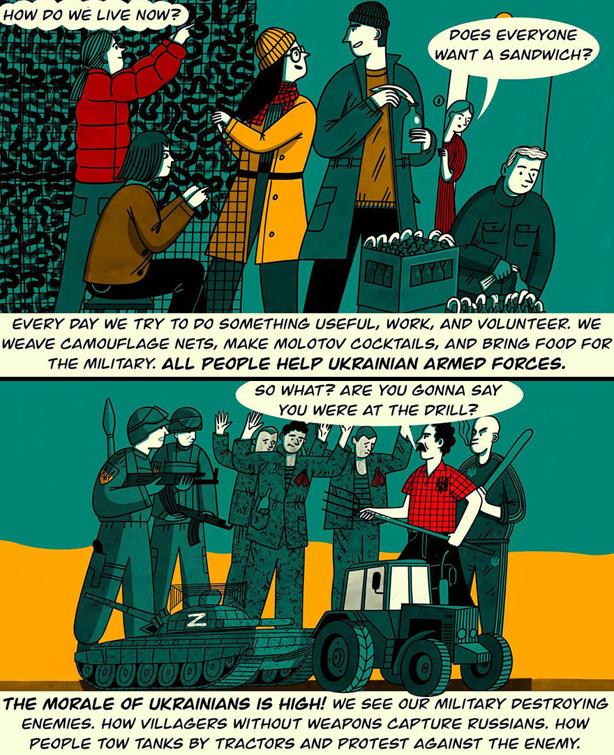 Ukrainian artist illustrates daily life and resilience during the war in comics.