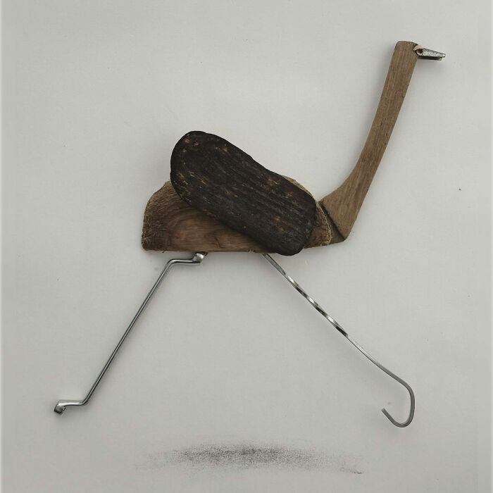 Driftwood animal sculpture resembling a bird, created by Kirsty Elson.