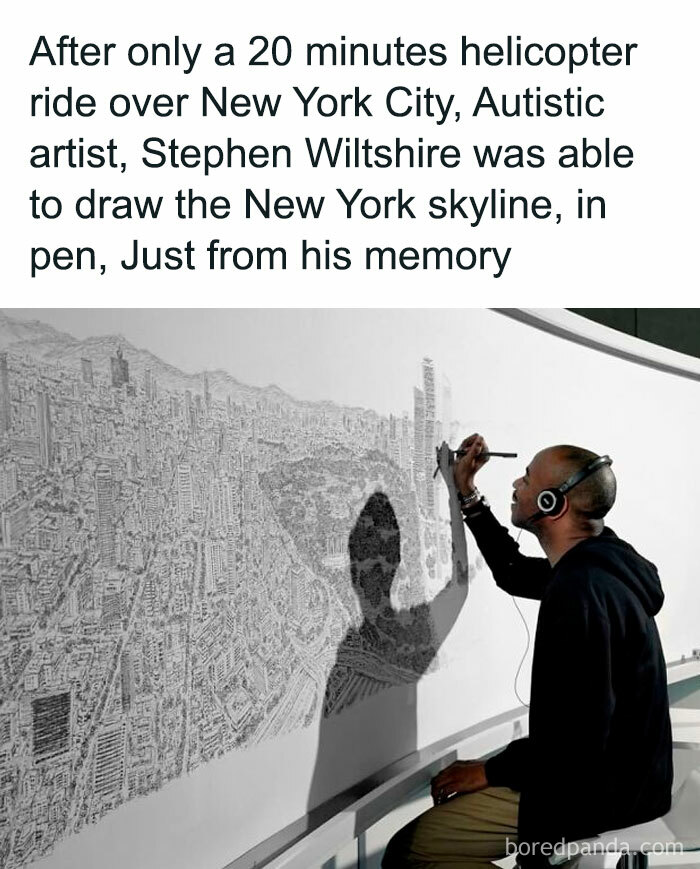 Artist drawing New York skyline from memory, showcasing interesting facts and curiosities during the holiday season.