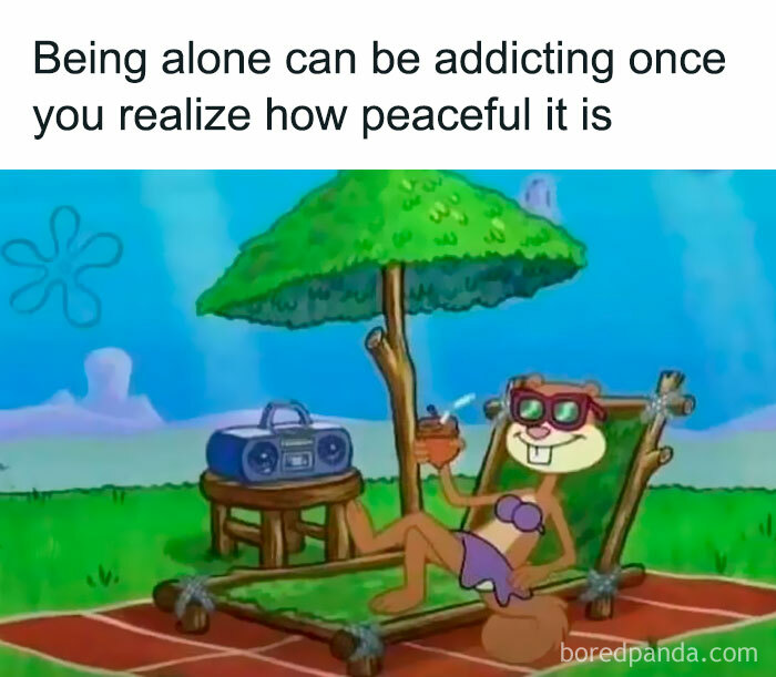 Introverted character relaxing, wearing sunglasses under a tree, enjoying alone time with a radio nearby.