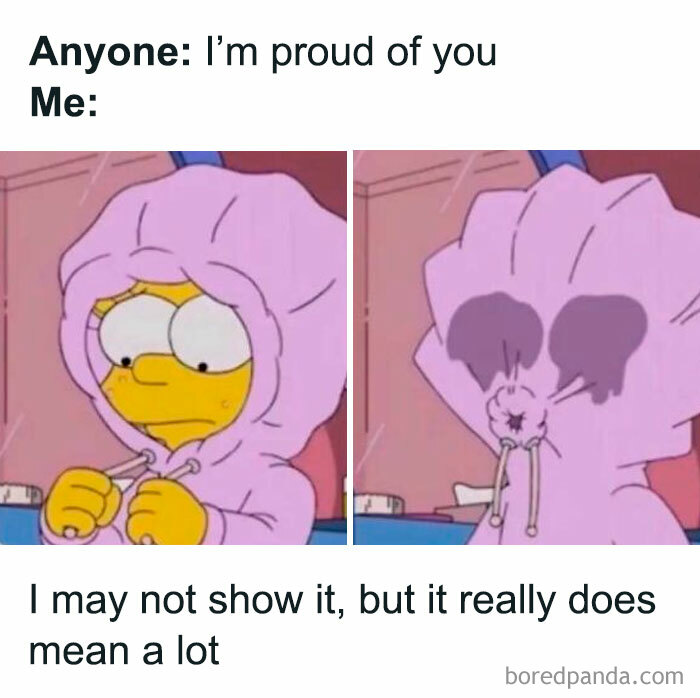 Cartoon character in a hoodie, expressing introverted feelings with heartfelt appreciation.