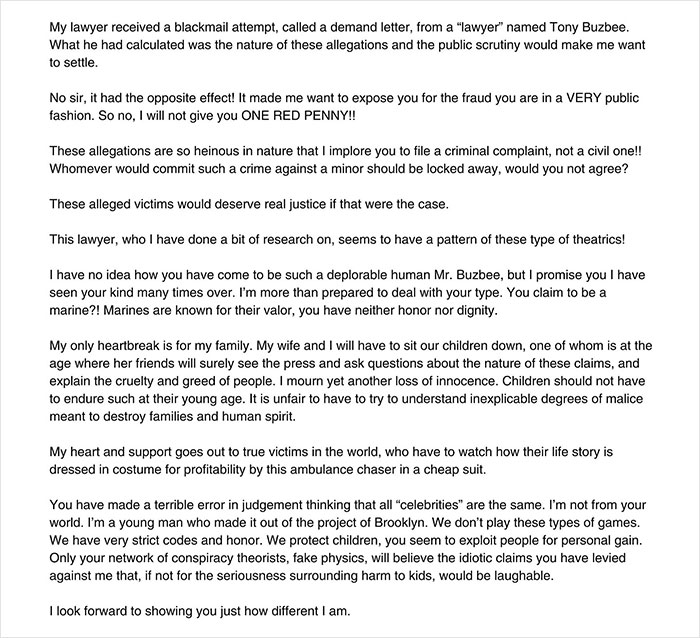 Text response to assault lawsuit accusations involving Jay-Z, expressing anger and denying claims.