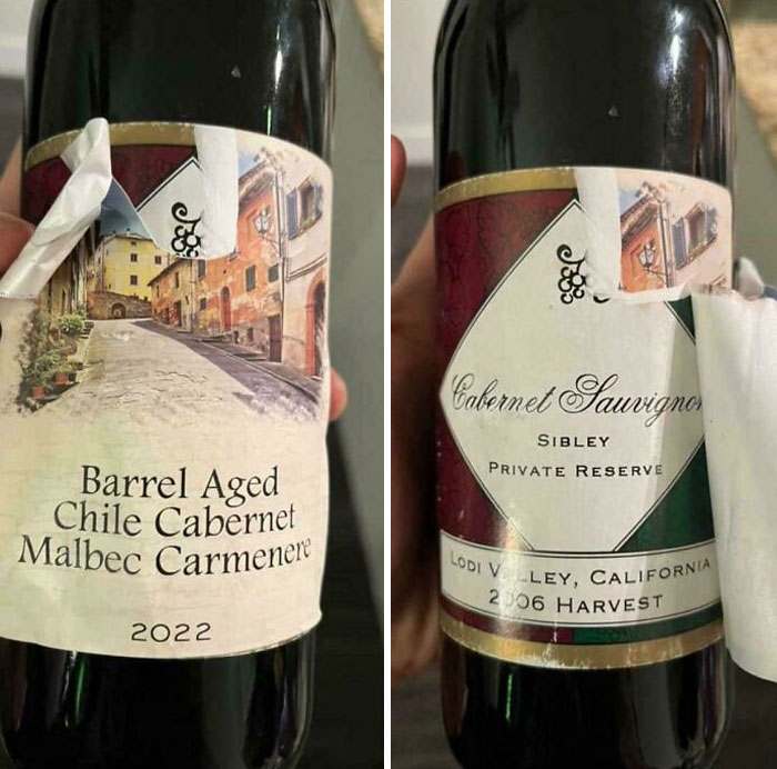 Two wine bottles with similar labels revealing misleading packaging design examples.